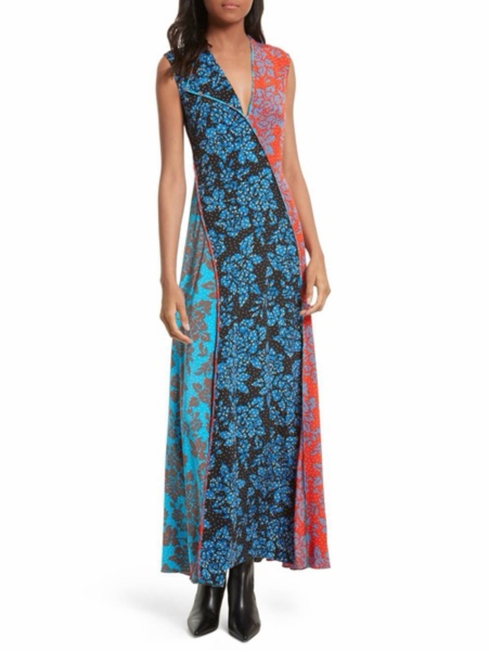 Diane Von Furstenberg Sleeveless Silk Paneled Floral Maxi. 100% Silk, Like New